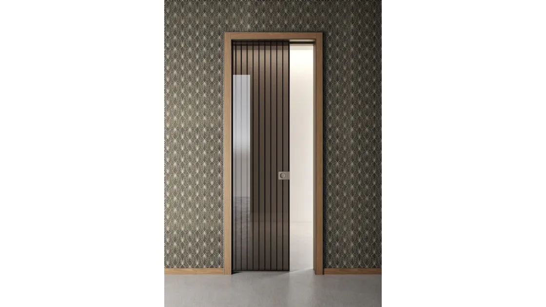 Porta per interni Ri Trait 8b a Scomparsa con traversini alluminio di Albed