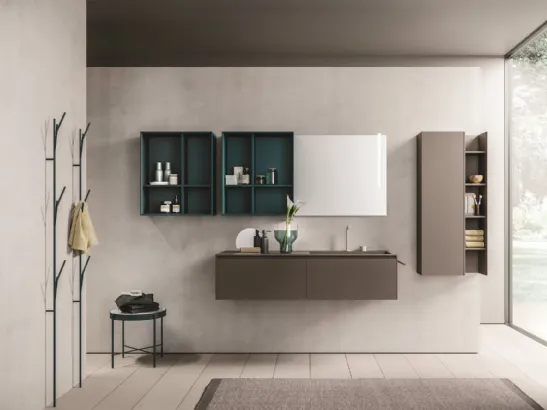 Mobile da Bagno sospeso in laccato opaco brown e petrolio Calix XL 17 di Novello