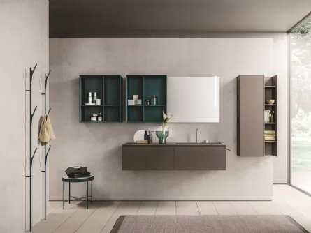 Mobile da Bagno sospeso in laccato opaco brown e petrolio Calix XL 17 di Novello