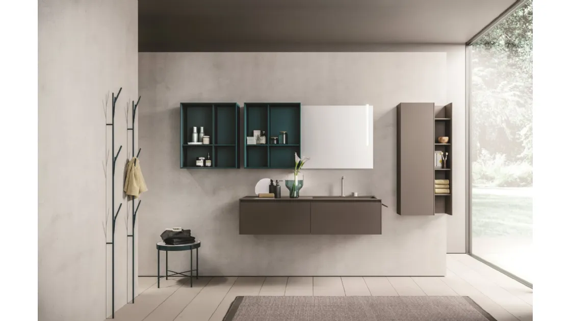 Mobile da Bagno sospeso in laccato opaco brown e petrolio Calix XL 17 di Novello