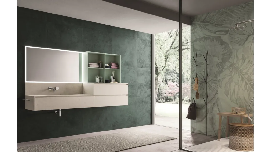 Mobile da Bagno in cemento bianco e laccato verde salice opaco Calix XL 19 di Novello