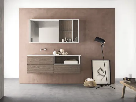 Mobile da Bagno sospeso in HPL unicolor rovere tabacco e lavabo integrato in Teknorit bianco opaco Calix XL 03 di Novello