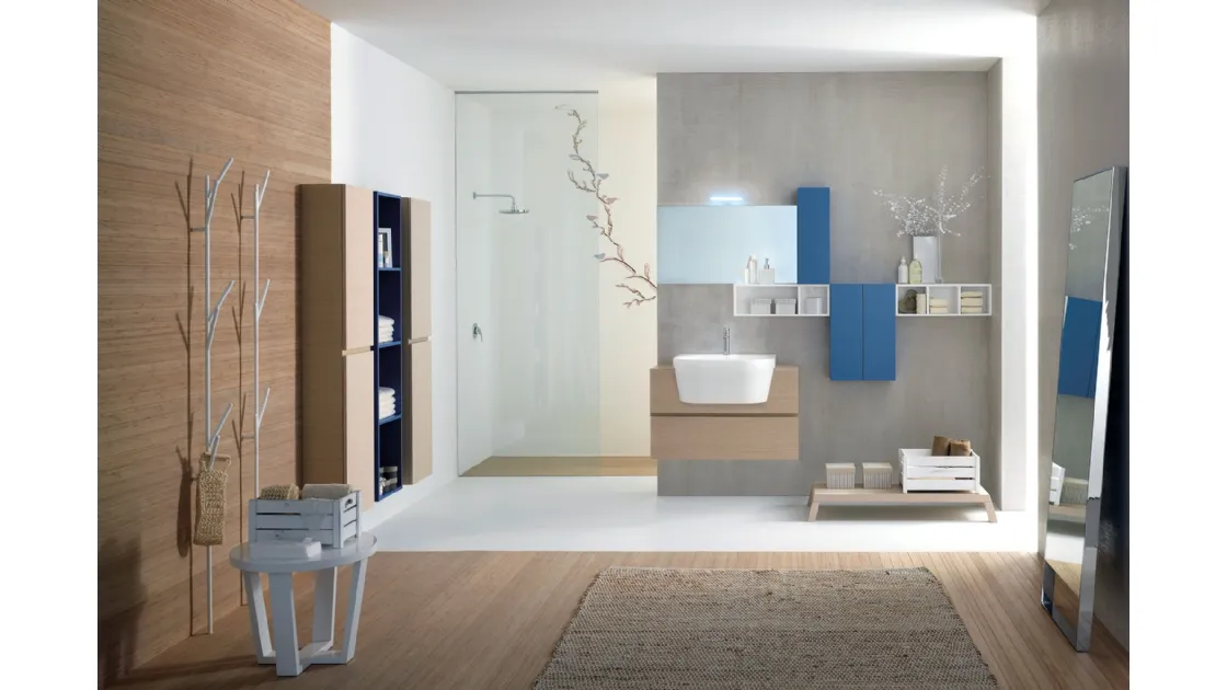 Mobile da Bagno sospeso in rovere ecru con cassetto Canestro 14 di Novello