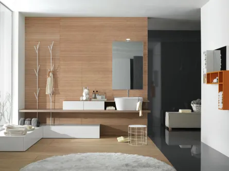 Mobile da Bagno a terra in laccato opaco con top in rovere ecru Canestro 01 di Novello