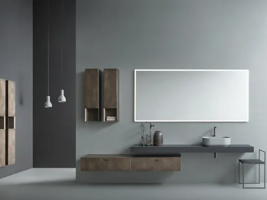 Mobile da Bagno in metallo finitura Titanio e top in rovere grigio grafite Craft 01 di Novello