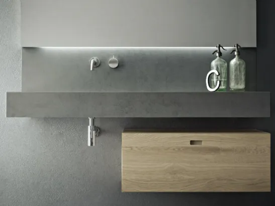 Mobile da Bagno sospeso in rovere con lavabo in laminam Pietra Savoia grigia Craft 05 di Novello