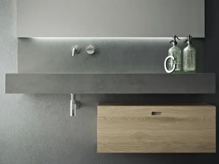 Mobile da Bagno sospeso in rovere con lavabo in laminam Pietra Savoia grigia Craft 05 di Novello