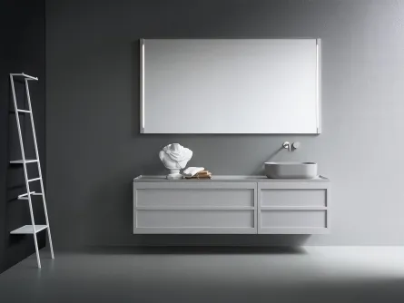 Mobile da Bagno sospeso in rovere grigio chiaro con top in teknorit grigio cemento Craft 10 di Novello