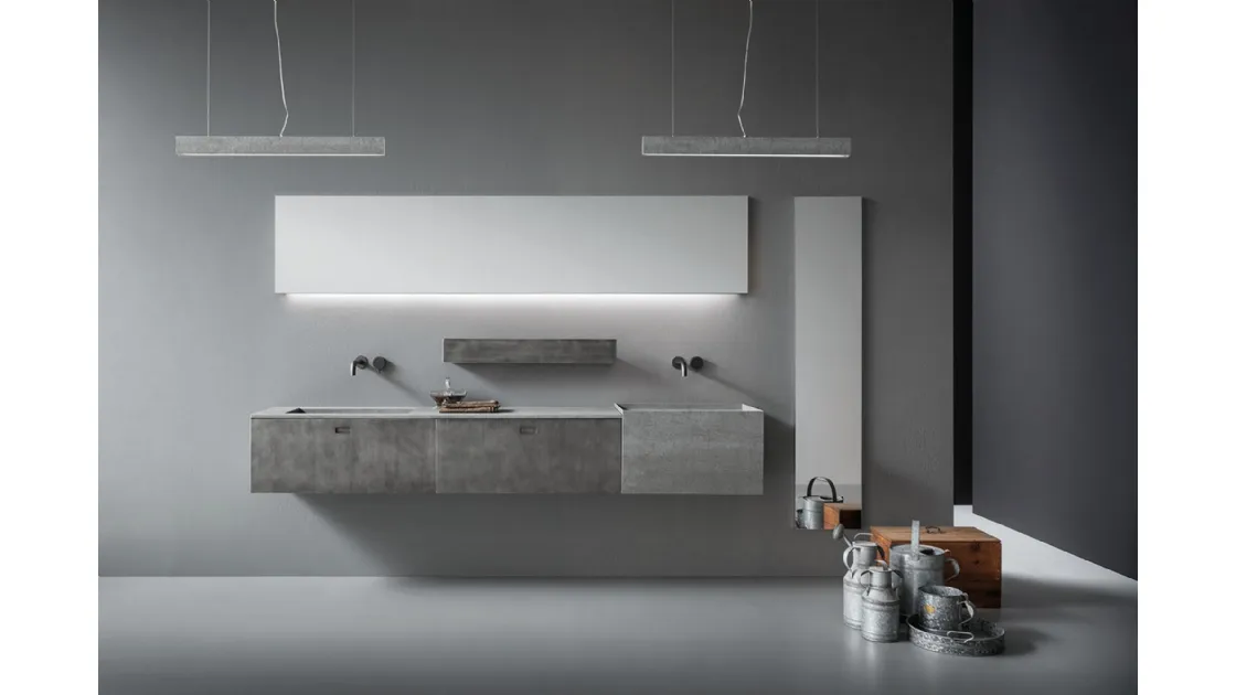 Mobile da Bagno sospeso in finitura metal acciaio con top e lavabi in laminam Savoia grigia Craft 11 di Novello