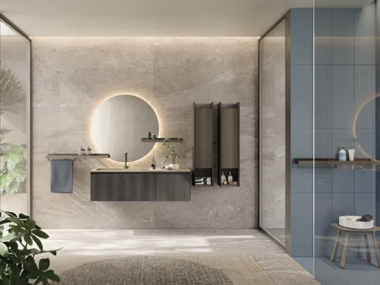 Mobile da Bagno sospeso in rovere fumo con top in laminam D Art 04 di Novello