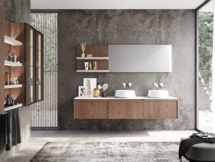 Mobile da Bagno sospeso in rovere con top in teknorit D Art 07 di Novello