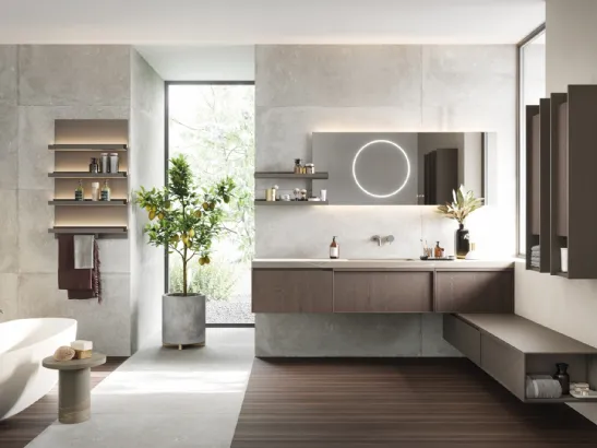 Mobile da Bagno sospeso in rovere con top in laminam pietra piasentina D Art 08 di Novello