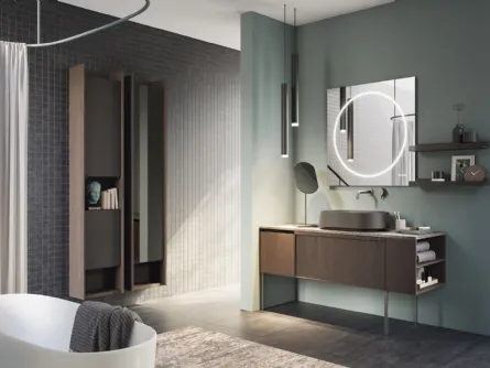 Mobile da Bagno a terra in rovere e top in laminam porfido marrone fiammato D Art 09 di Novello