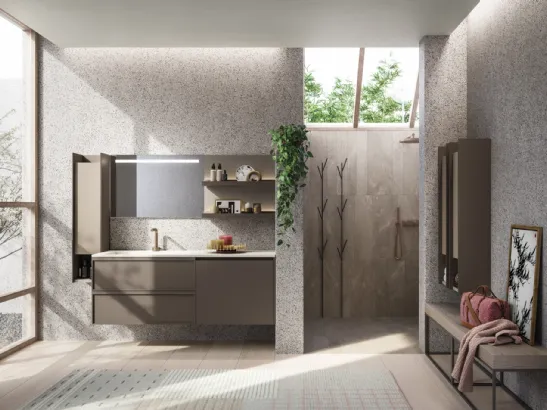 Mobile da Bagno in laccato opaco con panca in rovere D Art 11 di Novello