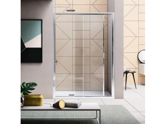 Box Doccia con porta scorrevole a due ante con profili in alluminio brillantato cromo Dinamica America Quattro di Samo