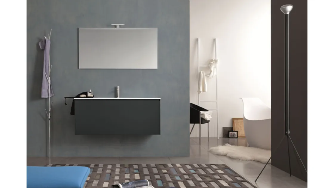 Mobile da Bagno sospeso in laccato opaco antracite Light 45 02 di Novello