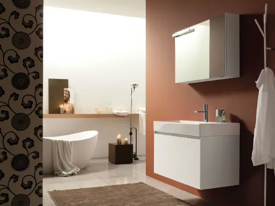 Mobile da Bagno sospeso in HPL bianco frassinato e lavabo in ceramica Light 45 04 di Novello