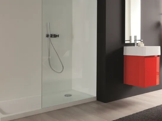 Mobile da Bagno per spazi piccoli in laccato lucido con lavabo in ceramica Light 45 06 di Novello