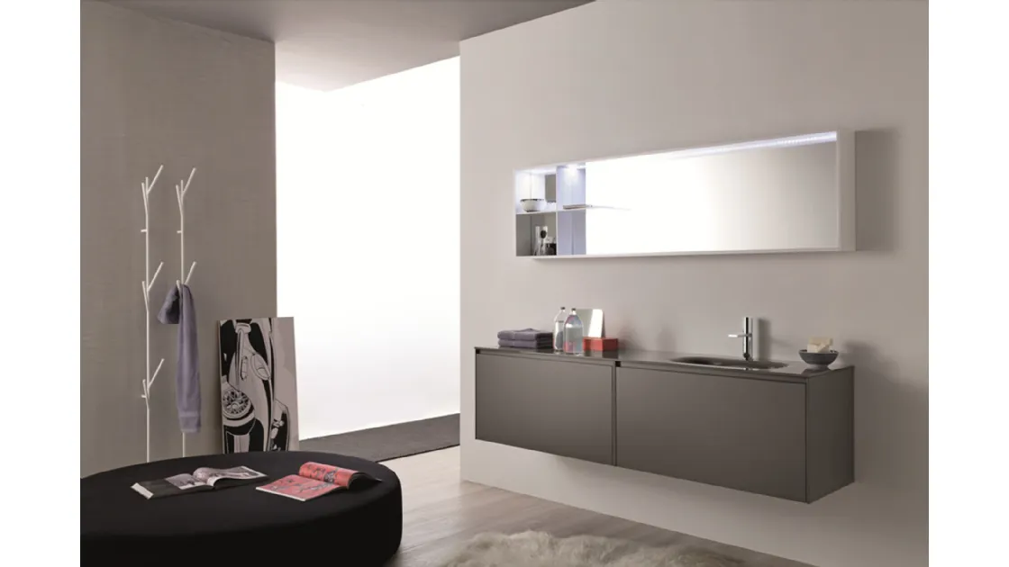 Mobile da Bagno sospeso in laccato opaco con top in cristallo Light 45 07 di Novello