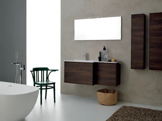 Mobile da Bagno sospeso in HPL noce scuro e lavabo integrato in novcryl Light 45 11 di Novello