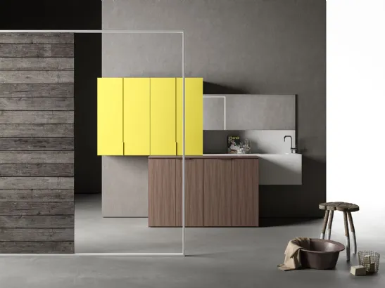 Mobile da Bagno per lavanderia in laccato giallo e melaminico Drop 01 di Novello