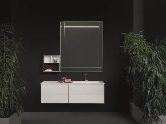 Mobile da Bagno sospeso in vetro bianco con top in teknorit bianco opaco Quari 04 di Novello