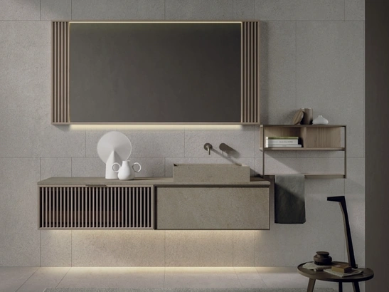 Mobile da Bagno sospeso Quari New 02 in gres e rovere di Novello