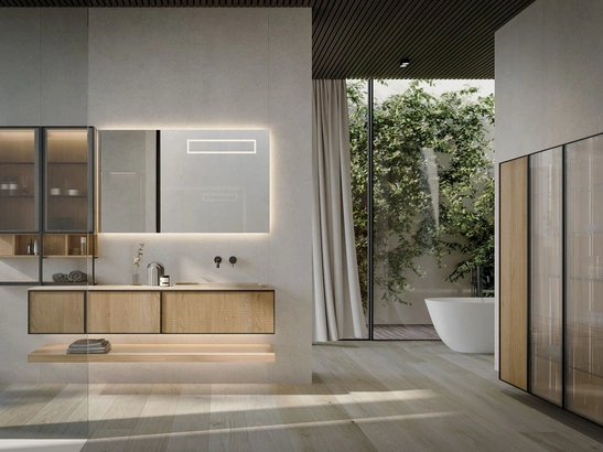 Mobile da Bagno sospeso Quari New 04 in rovere naturale di Novello