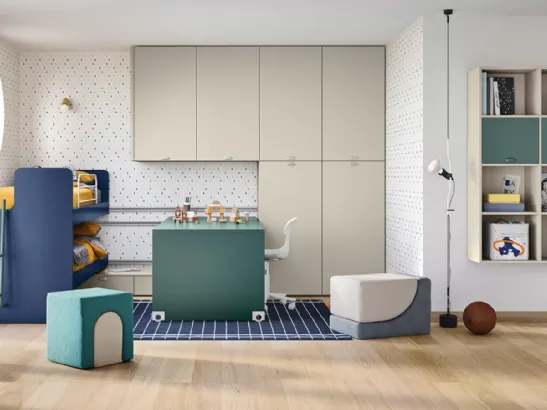 Cameretta con letti scorrevoli Kids space 31 in melaminico di Nidi
