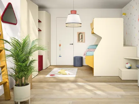 Cameretta in laccato opaco a vari colori con 2 letti a castello Kids space 30 di Nidi