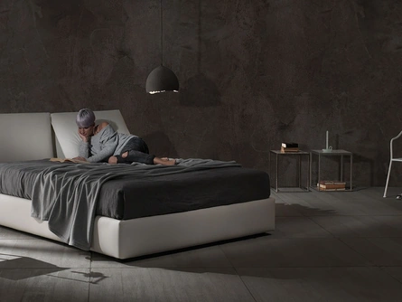 Letto matrimoniale Zoè Tre Ring 28 in vellutino imbottito di Excò