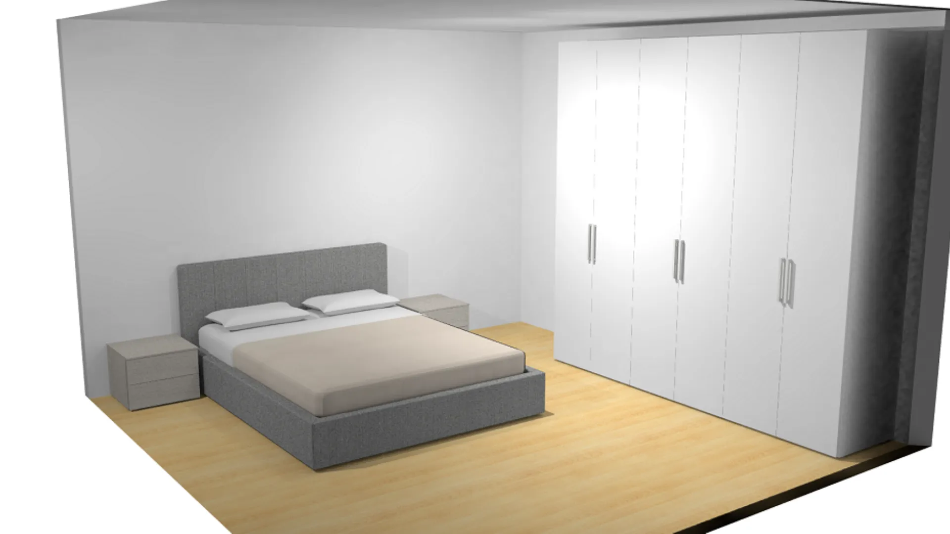 Camera da letto in promozione con letto, armadio e comodini