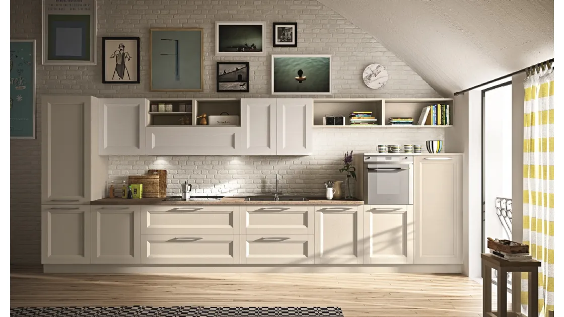 Cucina Classica lineare Alba 01 in legno laccato di Essebi