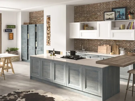 Cucina Classica con penisola Alba in Frassino finitura Denim di Essebi