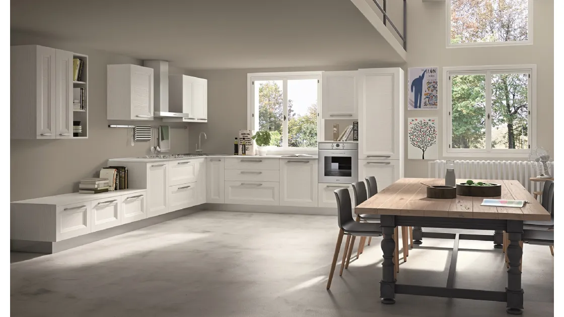 Cucina Classica angolare Alba in Frassino finitura Bianco di Essebi