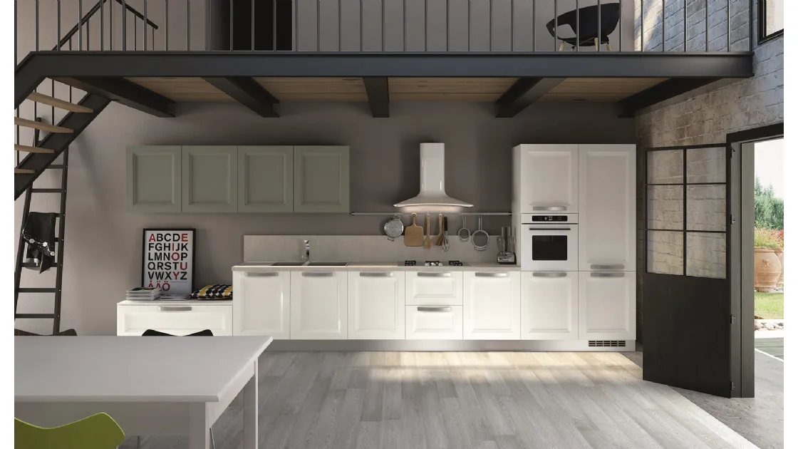 Cucina Classica lineare Alba in Frassino finitura Neve e Cemento di Essebi