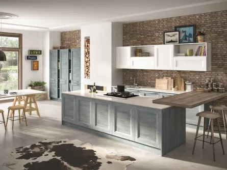 Cucina Classica con penisola Alba in Frassino finitura Denim di Essebi