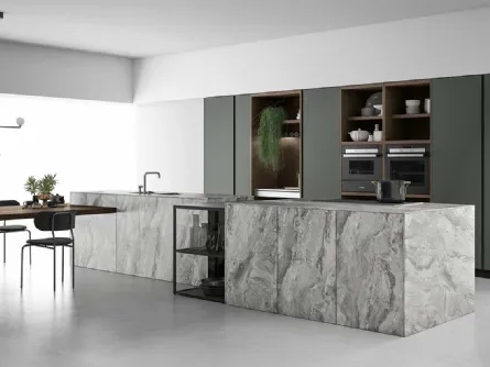 Cucina Design con doppia isola in HPL Pietra Aspen 003 di Doimo Cucine