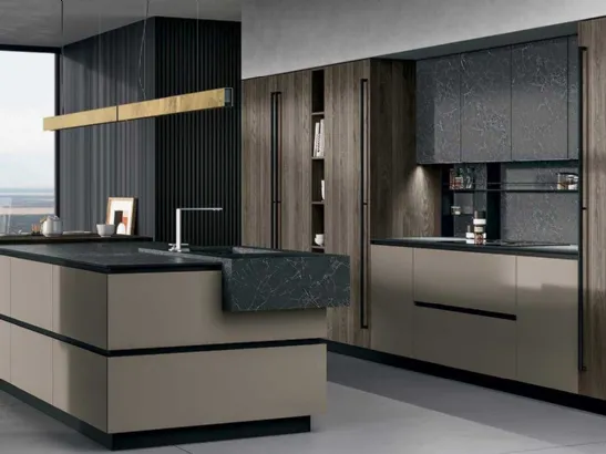 Cucina Design a isola in laccato opaco con top in gres Nero D23 003 di Doimo Cucine