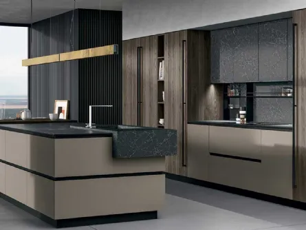 Cucina Design a isola in laccato opaco con top in gres Nero D23 003 di Doimo Cucine