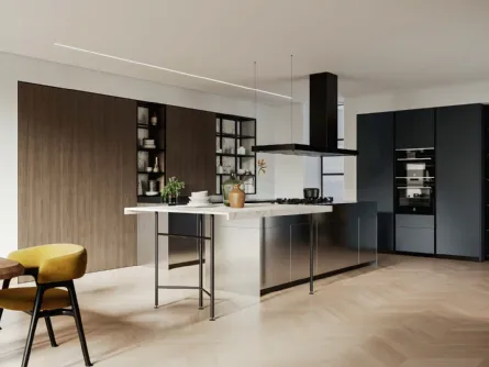 Cucina Design D23 impiallacciato Michelangelo, Inox e Antracite di Doimo Cucine