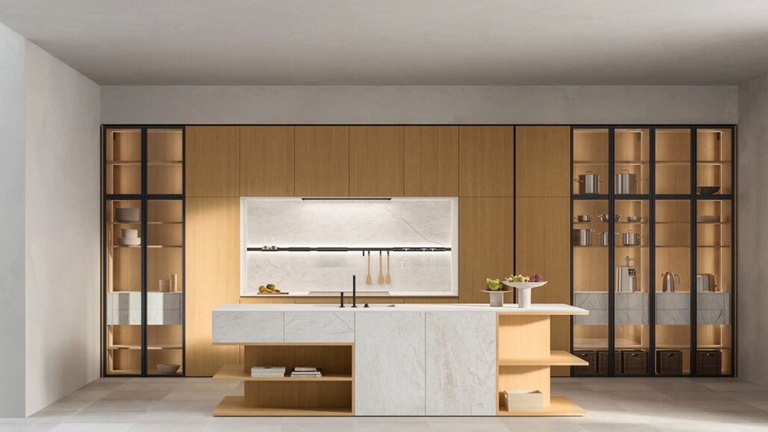 Cucina Design con isola Impronta 02 Desco in Rovere e Gres di Doimo Cucine