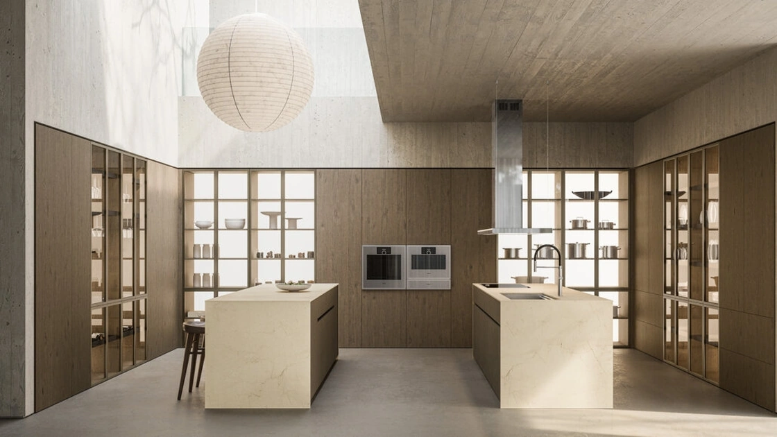 Cucina Design con doppia isola Impronta 04 Fucina in Rovere e Marmo di Doimo Cucine