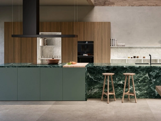Cucina Design con isola Impronta 05 Rima in legno, Fenix e Gres di Doimo Cucine