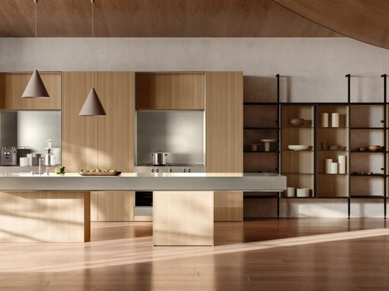 Cucina Design con isola Impronta 07 Coro in legno e acciaio di Doimo Cucine