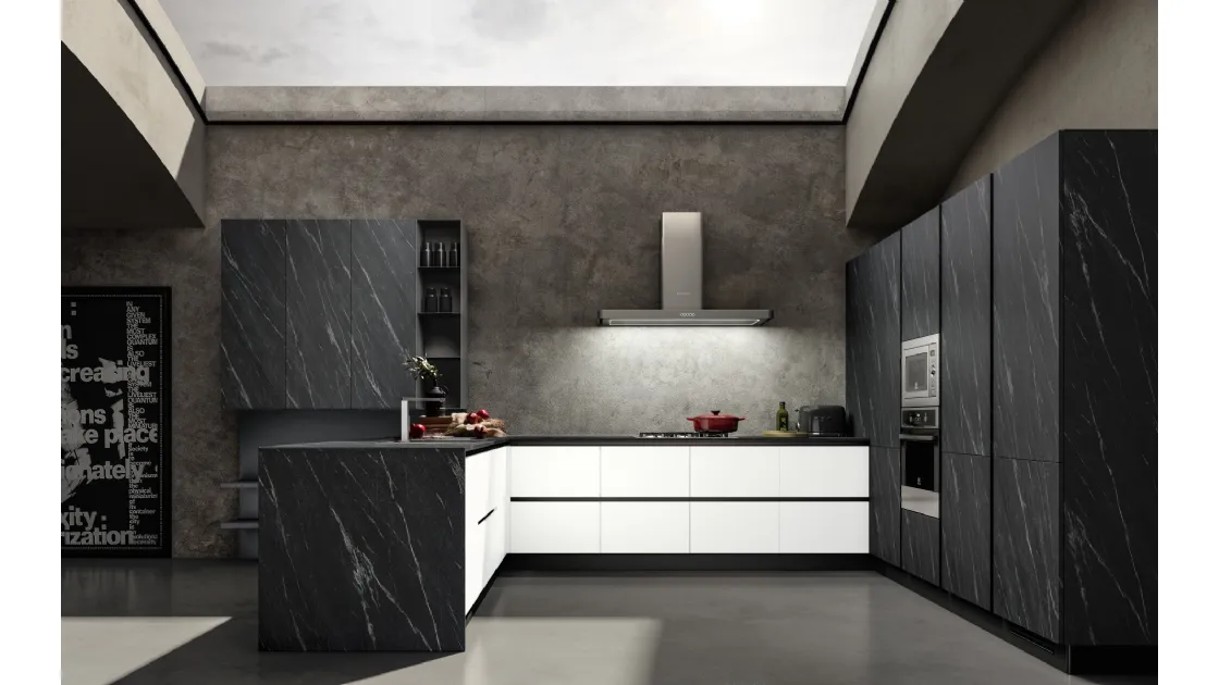 Cucina Moderna con penisola Accapielle composizione 02 Delight di Essebi