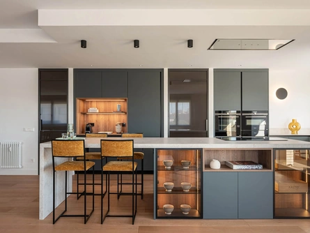 Cucina Moderna con isola All-Around D23 01 in Evosilk Verde Felce di Doimo Cucine