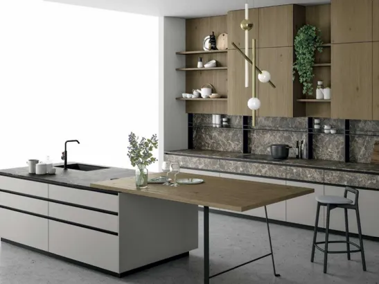 Cucina Moderna a isola in rovere e vetro laccato Aspen 004 di Doimo Cucine