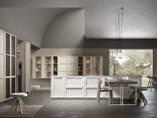 Cucina Moderna lineare in legno laccato opaco dai colori chiari Eclettica 05 di Scandola