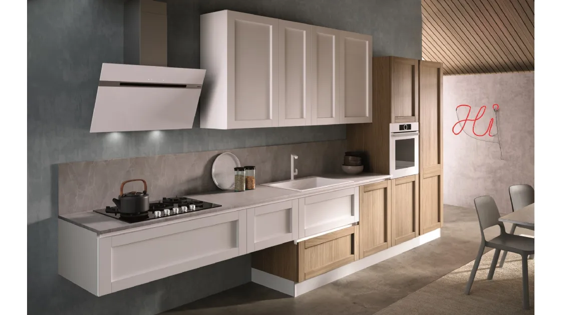 Cucina Moderna lineare Jazz composizione 03 in PET bianco e laminato di Essebi